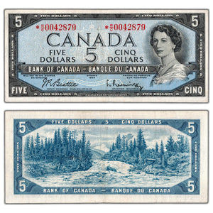 SOLD $5 1954 Bank of Canada Note *R/C Replacement Prefix BC-39bA - Pressed