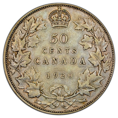 Canada 1920 Small 0 50 Cents Half Dollar Silver Coin - Very Fine