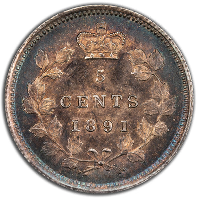 Canada 1891 5 Cents Silver Coin - AU-50