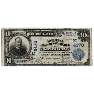 SOLD United States 1902 $10 Note National Bank of Commerce in St. Louis CH #4178 - Missing Small Pieces