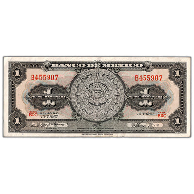 Mexico 1967 1 One Peso P #59j - Overprint "Juan Pablo Vergara Carballeda"