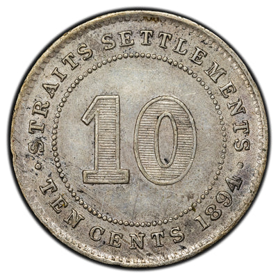 Straits Settlements 1894 10 Cents Silver Coin KM #11