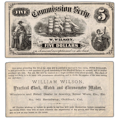 United States Ca. 1870's $5 Commission Scrip Advertising Note - William Lawson