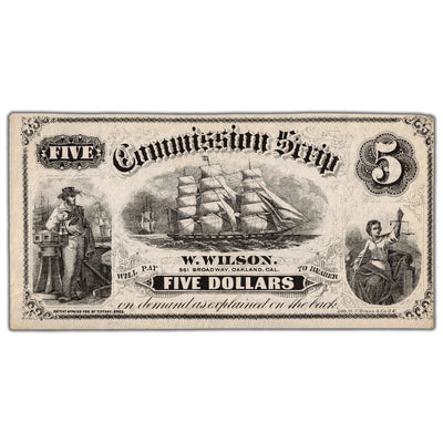 United States Ca. 1870's $5 Commission Scrip Advertising Note - William Lawson