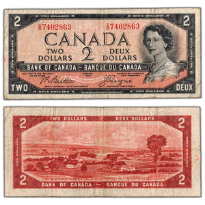 SOLD $2 1954 Bank of Canada Note Devil Face I/B Prefix BC-30b - Fine