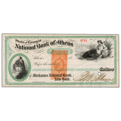United States 1860's National Bank of Athens Bank Draft