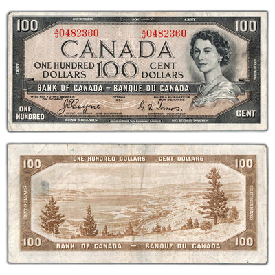 SOLD $100 1954 Bank of Canada Note Devil Face Coyne-Towers BC-35a - F/VF