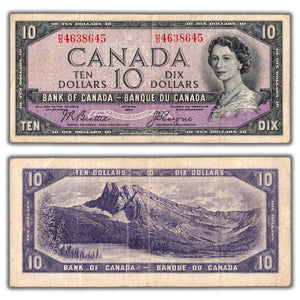 SOLD $10 1954 Bank of Canada Note Devil Face Beattie-Coyne H/D Prefix BC-32b - Fine+