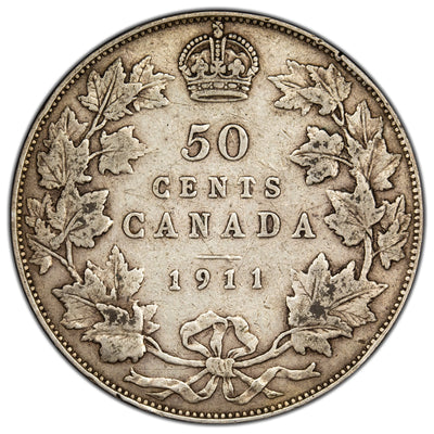 Canada 1911 50 Cents Half Dollar Silver Coin - Fine
