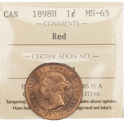 SOLD Canada 1898-H 1 Large Cent Coin - ICCS MS-65 Red
