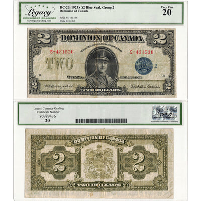 $2 1923 Dominion of Canada Note Blue Seal Series S DC-26i - Legacy VF-20