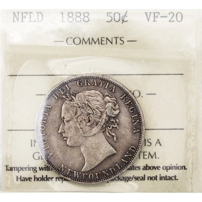 SOLD Newfoundland 1888 50 Cents Half Dollar Silver Coin - ICCS VF-20
