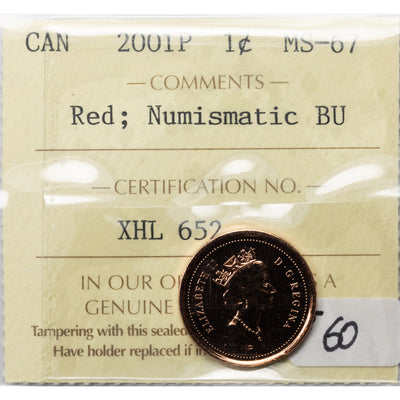 SOLD Canada 2001P 1 Small Cent Coin - ICCS MS-67 Red Numismatic BU