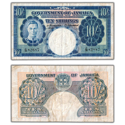 SOLD Jamaica 1950 10 Ten Shillings Note P #38c