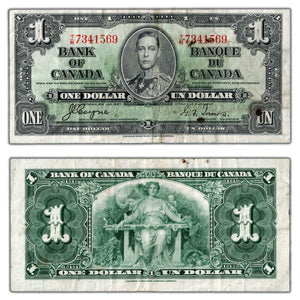 SOLD $1 1937 Bank of Canada Note Coyne-Towers T/M Prefix BC-21d - VF (residue/rust)