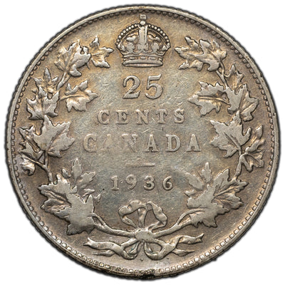 SOLD Canada 1936 Dot 25 Cents Quarter Silver Coin - Fine