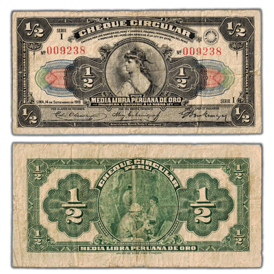 SOLD Peru Cheque Circular 1918 1/2 Half Sol Note P #36a - Circulated