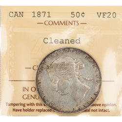 Canada 1871 50 Cents Half Dollar Silver Coin - ICCS VF-20 (cleaned)
