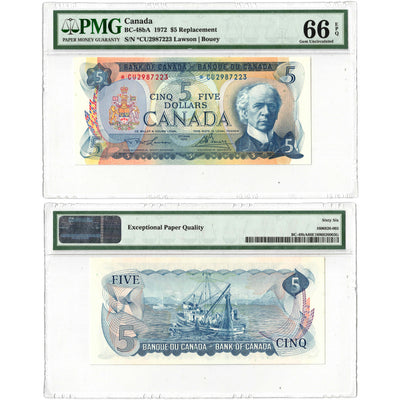 $5 1972 Bank of Canada Note *CU Replacement Prefix BC-48bA - PMG Gem UNC-66 EPQ