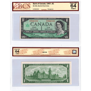 SOLD $1 1967 Bank of Canada Note Beattie-Rasminsky S/O Prefix BC-45b - BCS Ch UNC-64