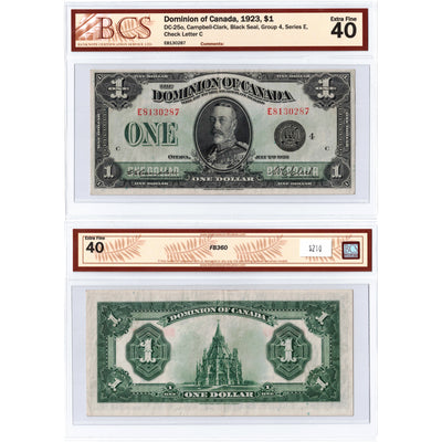 SOLD $1 1923 Dominion of Canada Note Black Seal Series E DC-25o - BCS EF-40