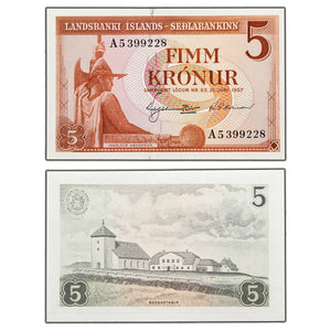 SOLD Iceland 1957 5 Five Kronur Note P #57 - UNC