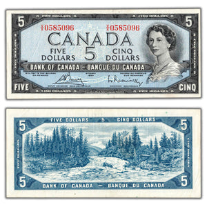 SOLD $5 1954 Bank of Canada Note Bouey-Rasminsky V/X Prefix BC-39c - VF+