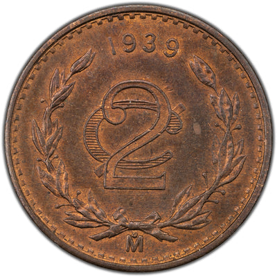 Mexico 1939 2 Centavos Coin KM #419