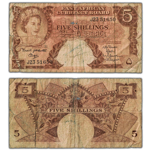 SOLD East Africa ND (1961-63) 5 Five Shillings Note P #41a - Circulated (hole)