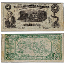 United States Ca. 1870's "50" North Missouri Railroad Advertising Note