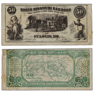United States Ca. 1870's "50" North Missouri Railroad Advertising Note