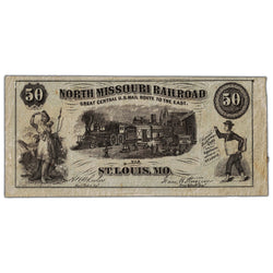 United States Ca. 1870's "50" North Missouri Railroad Advertising Note