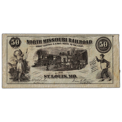United States Ca. 1870's "50" North Missouri Railroad Advertising Note