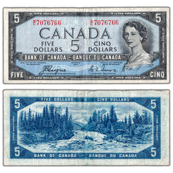 SOLD $5 1954 Bank of Canada Note Devil Face B/C Prefix BC-31a - VF
