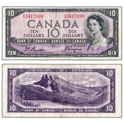 $10 1954 Bank of Canada Note Devil Face I/D Prefix BC-32b - VF