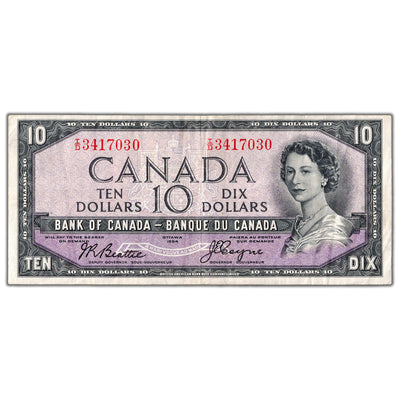 $10 1954 Bank of Canada Note Devil Face I/D Prefix BC-32b - VF