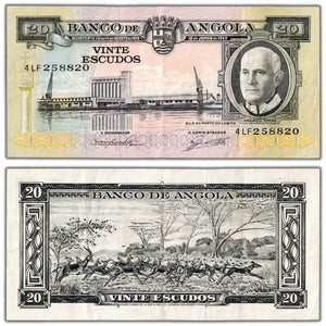 SOLD Angola 1962 20 Twenty Escudos Note P #92 - VF+