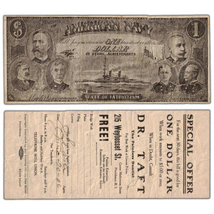 SOLD United States 1898-1900 $1 American Navy Advertising Note - Large Tear