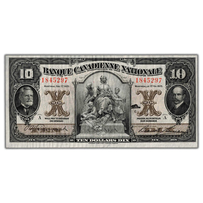 SOLD $10 1925 Banque Canadienne Nationale Canada Chartered Note CH #85-10-04 - VF