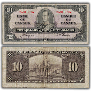 SOLD $10 1937 Bank of Canada Note Coyne-Towers A/T Prefix BC-24c