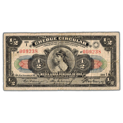 SOLD Peru Cheque Circular 1918 1/2 Half Sol Note P #36a - Circulated