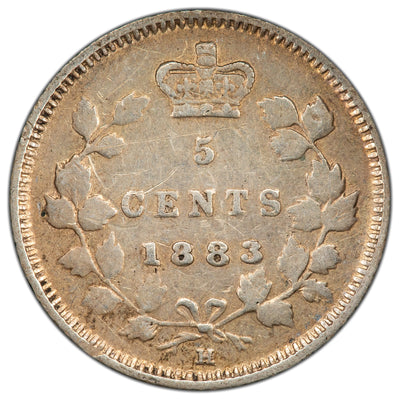Canada 1883 Obverse #5 5 Cents Silver Coin - Fine
