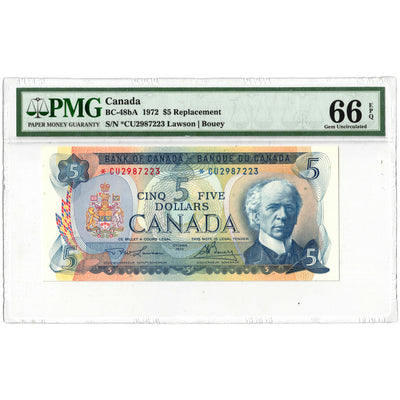 $5 1972 Bank of Canada Note *CU Replacement Prefix BC-48bA - PMG Gem UNC-66 EPQ