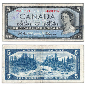 SOLD $5 1954 Bank of Canada Note Devil Face G/C Prefix BC-31b - Writing