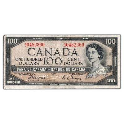 SOLD $100 1954 Bank of Canada Note Devil Face Coyne-Towers BC-35a - F/VF