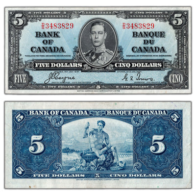 $5 1937 Bank of Canada Note Coyne-Towers D/S Prefix BC-23c - EF
