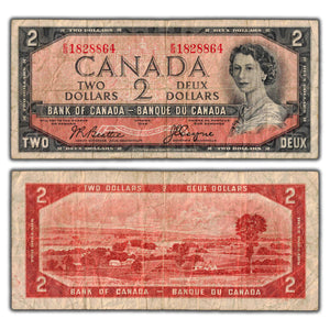 SOLD $2 1954 Bank of Canada Note Devil Face Beattie-Coyne E/B Prefix BC-30b