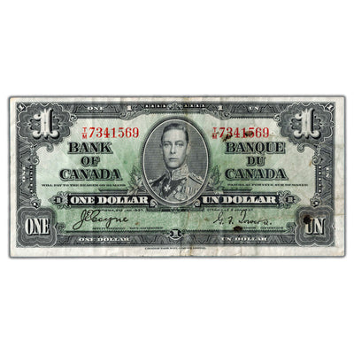 $1 1937 Bank of Canada Note Coyne-Towers T/M Prefix BC-21d - VF (residue/rust)