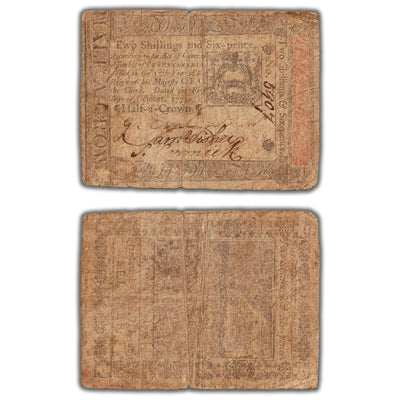 SOLD United States Pennsylvania 1773 Half-a-Crown 2s6d Colonial Note PA #188 - Low Grade Filler