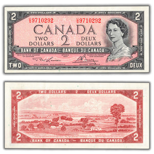 SOLD $2 1954 Bank of Canada Note Lawson-Bouey U/G Prefix BC-38d - EF+
